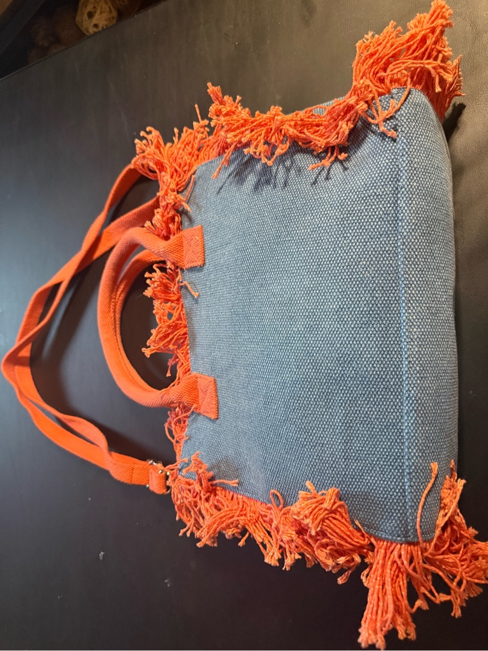 America & Beyond Orange-Fringe Trim Beaded Floral Tote Bag - Picture 4 of 11